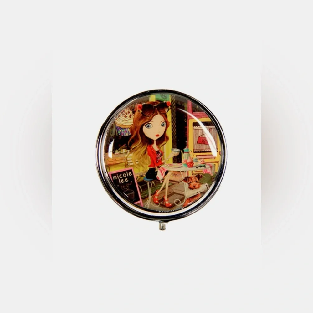 Nicole Lee USA Print Metallic Circular Small Pill Case